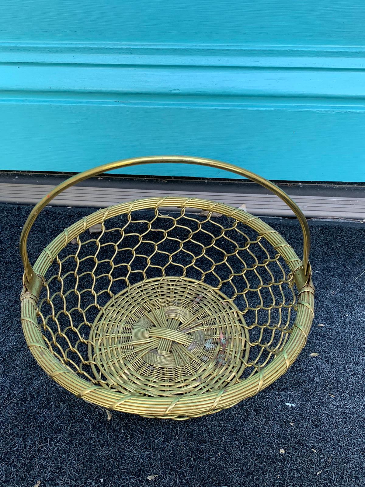 20th Century Round Woven Basket with Handle 4