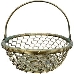 Vintage 20th Century Round Woven Basket with Handle