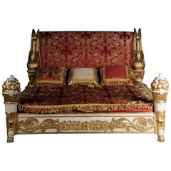 Vintage 20th Century Royal Gilded King Bed / Swan Bed