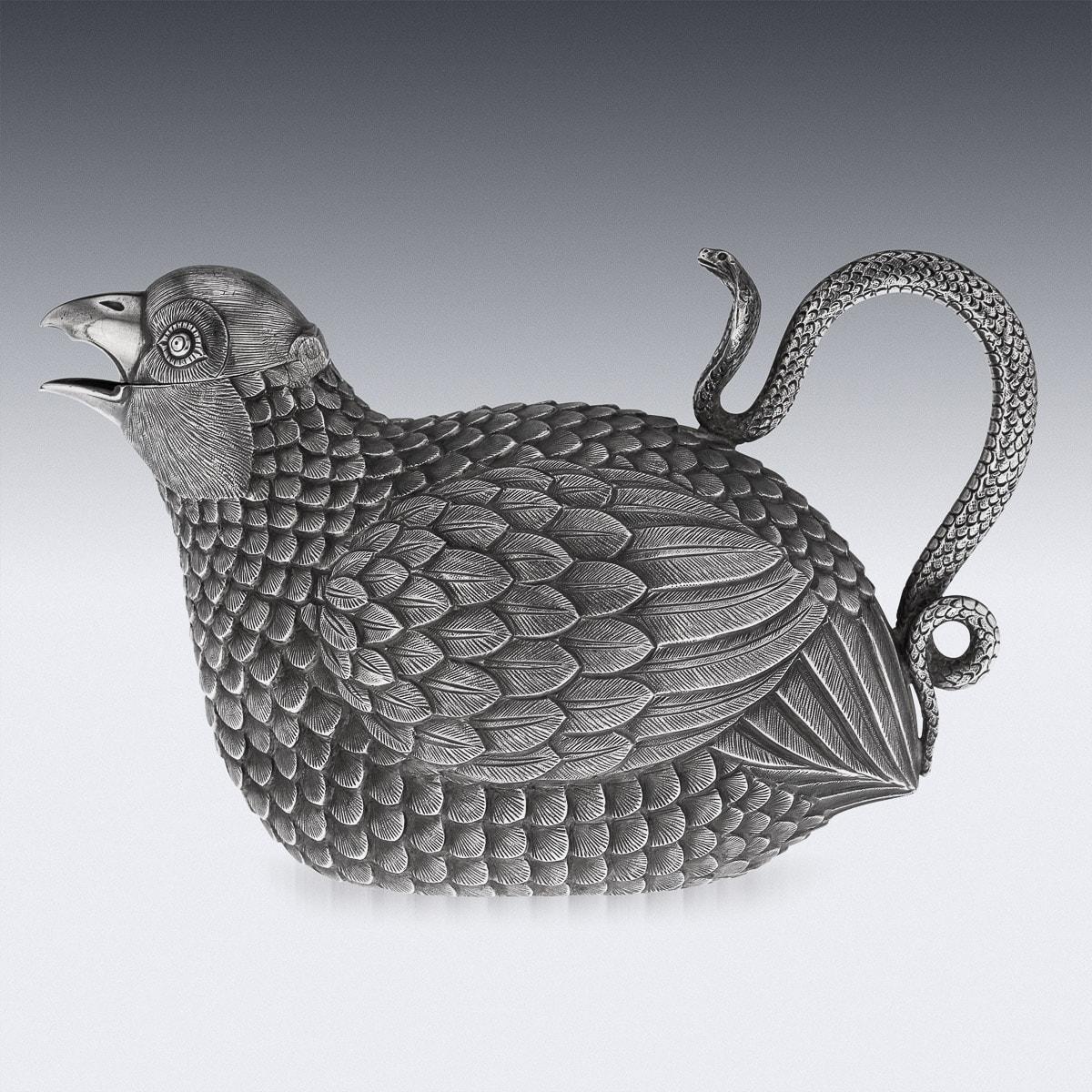 20th Century Royal Indian Oomersee Mawjee Solid Silver Quails Cream Jug, c.1920 In Good Condition In Royal Tunbridge Wells, Kent