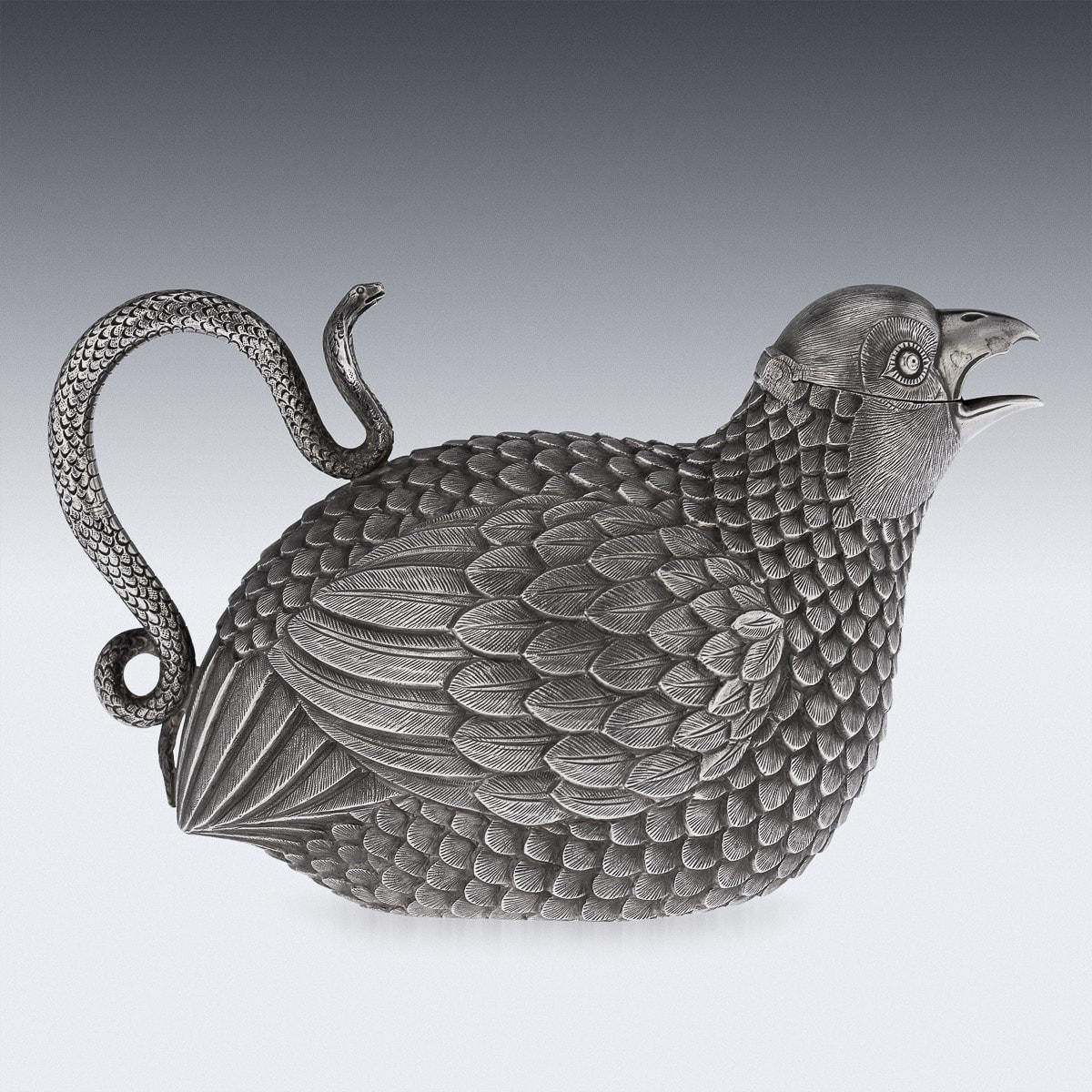 20th Century Royal Indian Oomersee Mawjee Solid Silver Quails Cream Jug, c.1920 2