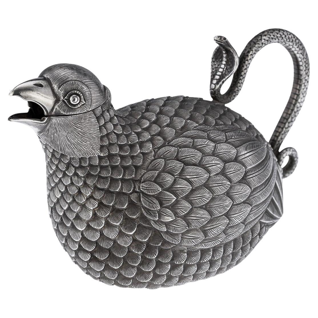 20th Century Royal Indian Oomersee Mawjee Solid Silver Quails Cream Jug, c.1920