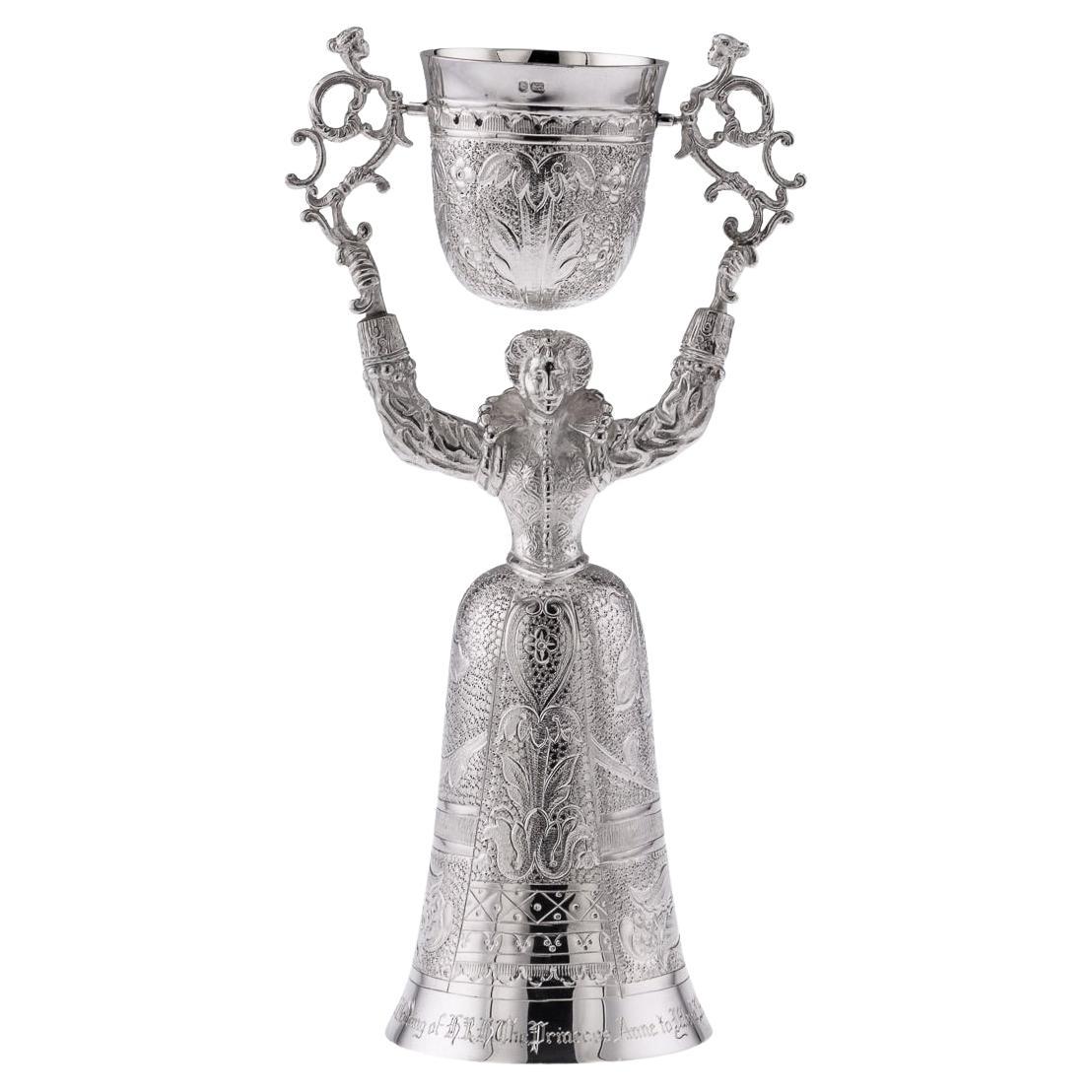 20th Century, Royal Wedding Solid Silver Wager Cup, London, c.1973 For Sale