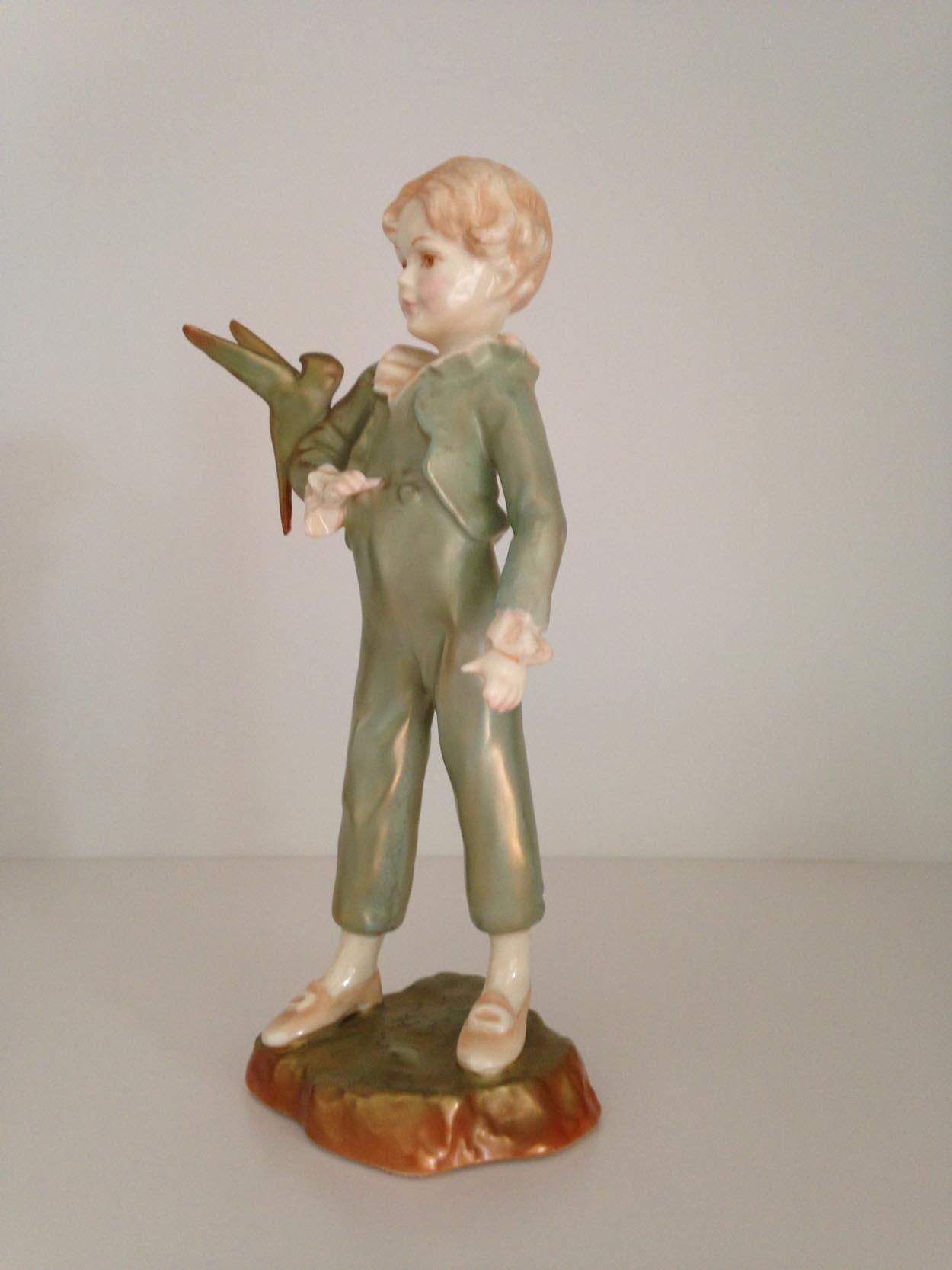 Royal Worcester Figurine, Boy with Parakeet, 20th Century For Sale 2