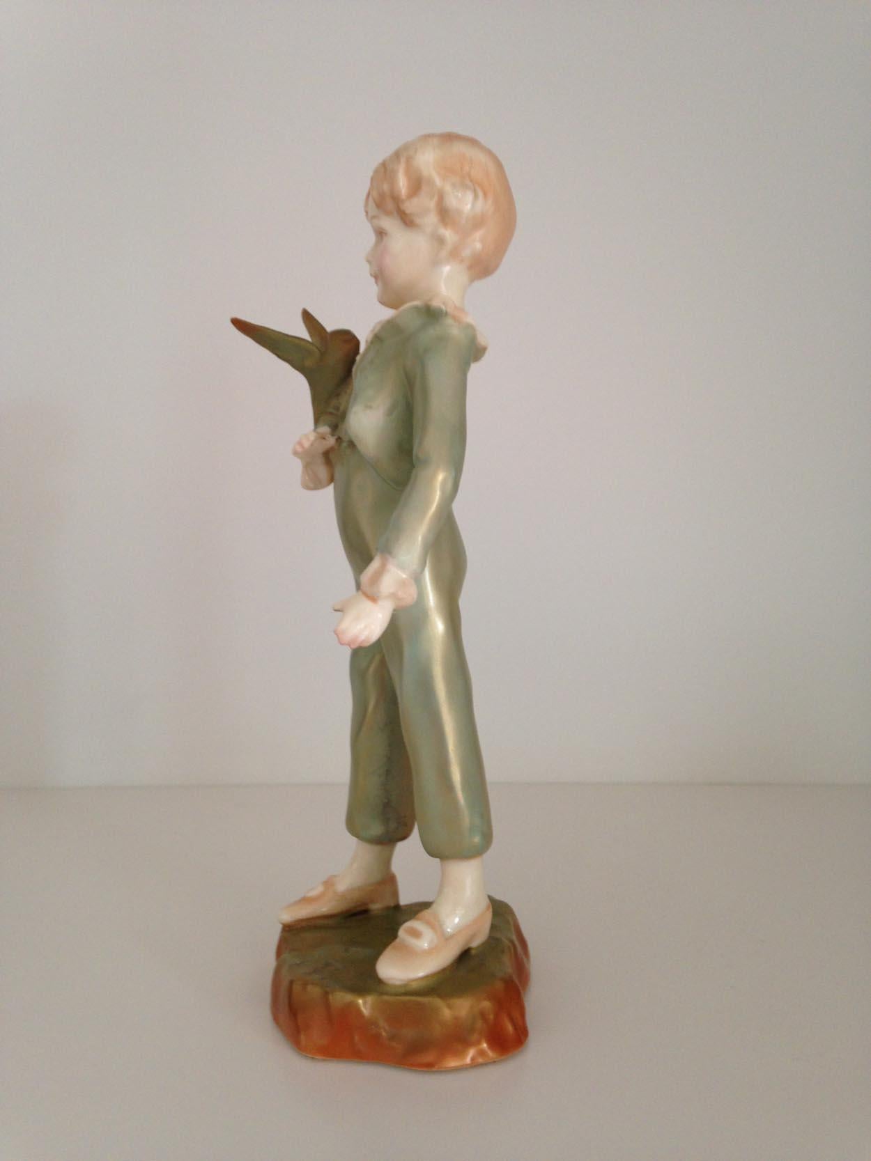 Royal Worcester Figurine, Boy with Parakeet, 20th Century For Sale 1