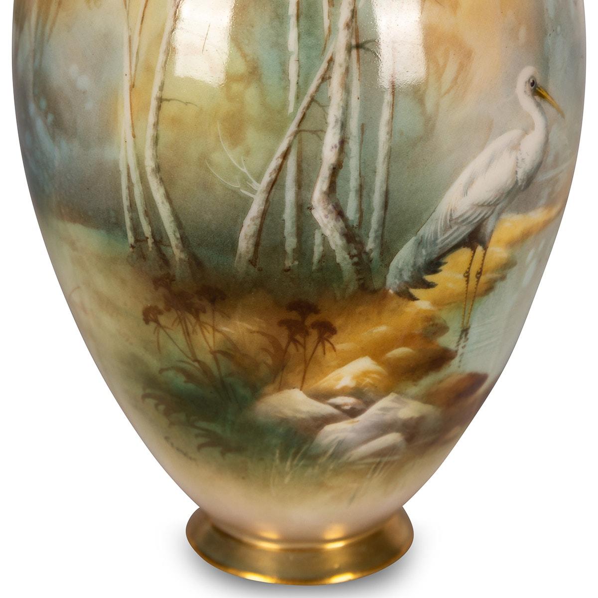 20th Century Royal Worcester Vase With Egret Bird, Walter Powell, c.1910 5