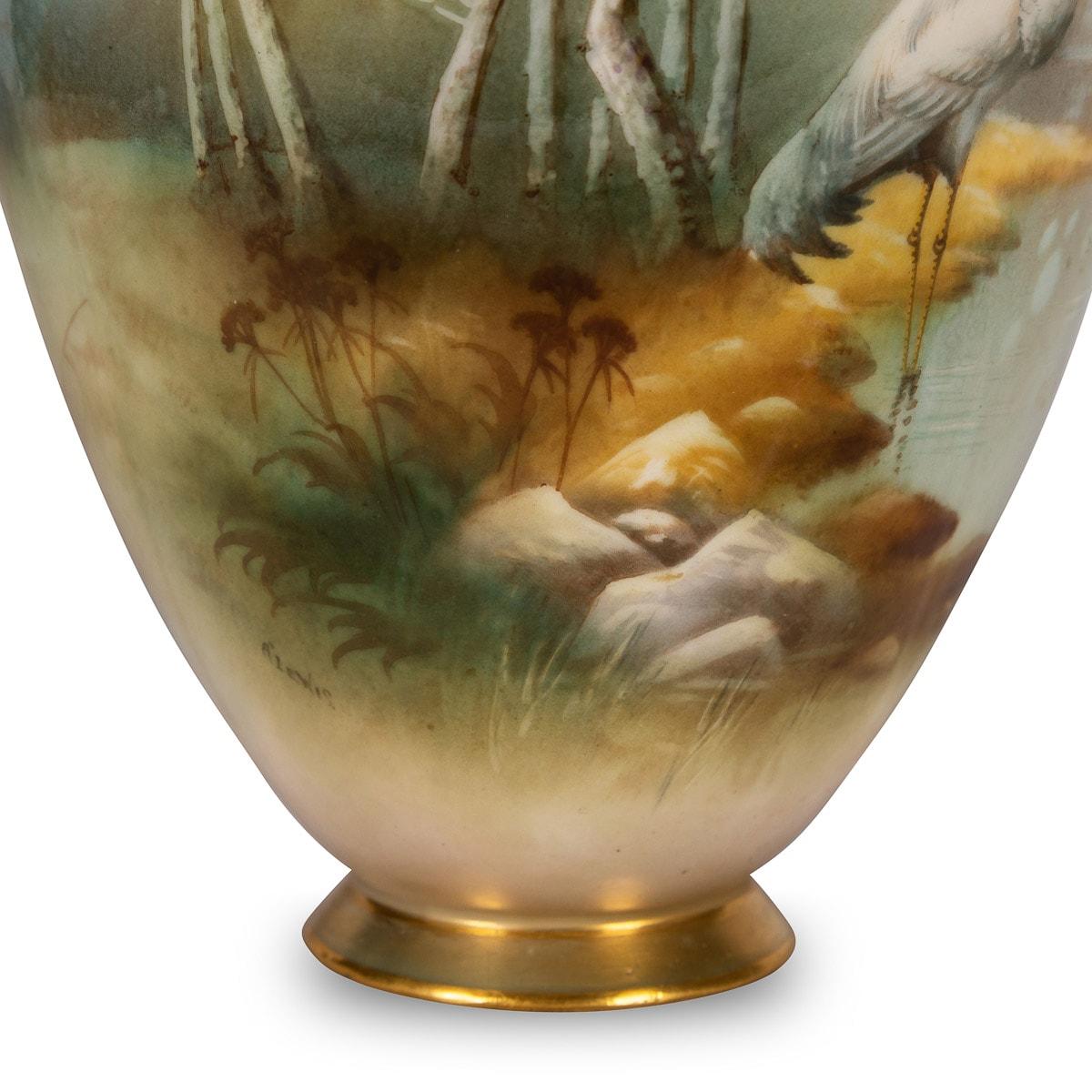 20th Century Royal Worcester Vase With Egret Bird, Walter Powell, c.1910 6