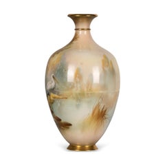 20th Century Royal Worcester Vase With Egret Bird, Walter Powell, c.1910