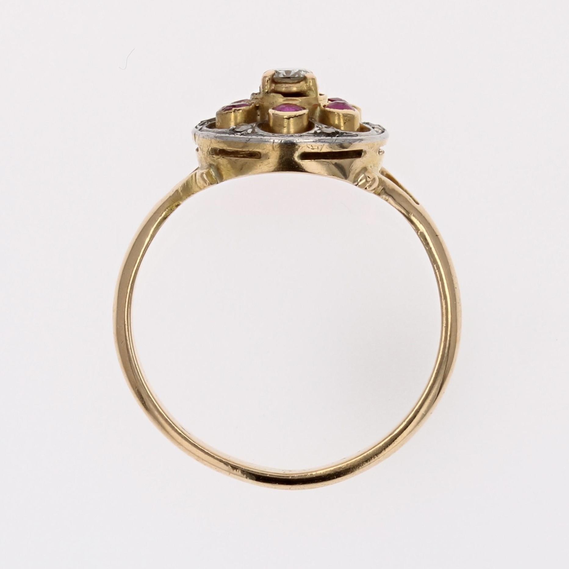 20th Century Rubies Diamonds 18 Karat Yellow Gold Platinum Round Ring For Sale 10