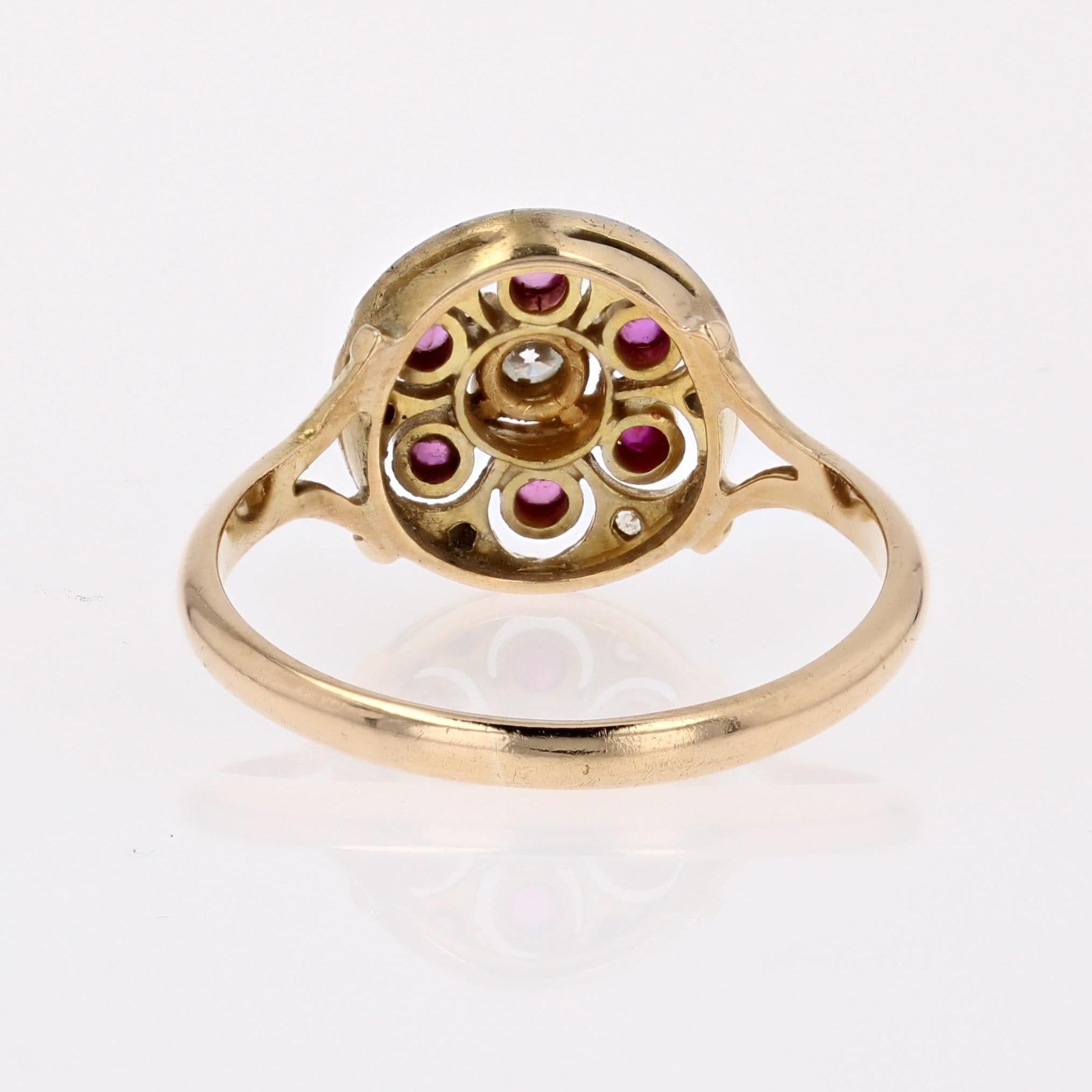 20th Century Rubies Diamonds 18 Karat Yellow Gold Platinum Round Ring For Sale 11