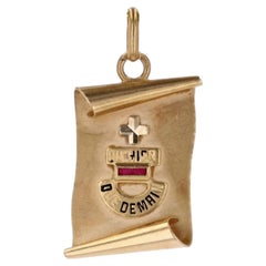 20th Century Ruby 18 Karat Yellow Gold  Augis Love Parchment Medal Pendant