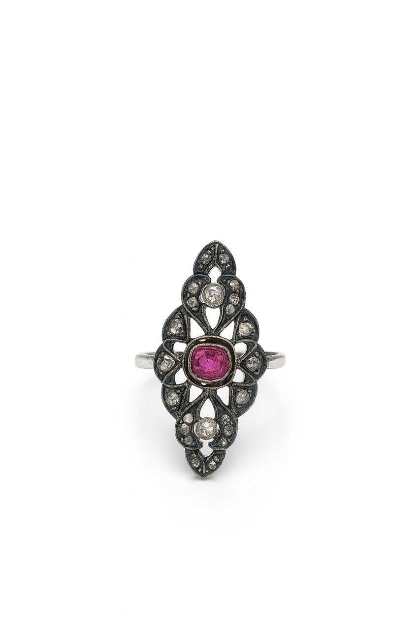 20th Century Ruby and Rose-Cut Diamond Feather Ring. in vendita 2