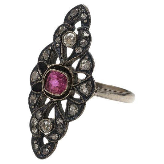 20th Century Ruby and Rose-Cut Diamond Feather Ring. in vendita