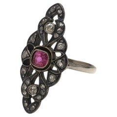 20th Century Ruby and Rose-Cut Diamond Feather Ring.