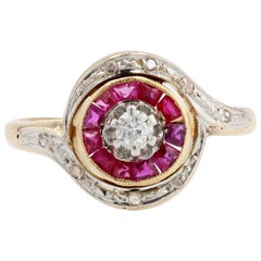 20th Century Ruby Diamonds 18 Karat Yellow Gold Swirl Ring