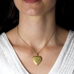 20th Century Ruby Emerald Sapphire Pearl 18K Yellow Gold Heart Locket Pendant
