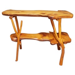 20th Century Rural Pine Side Table Inlaid Epoxy with Pebbles