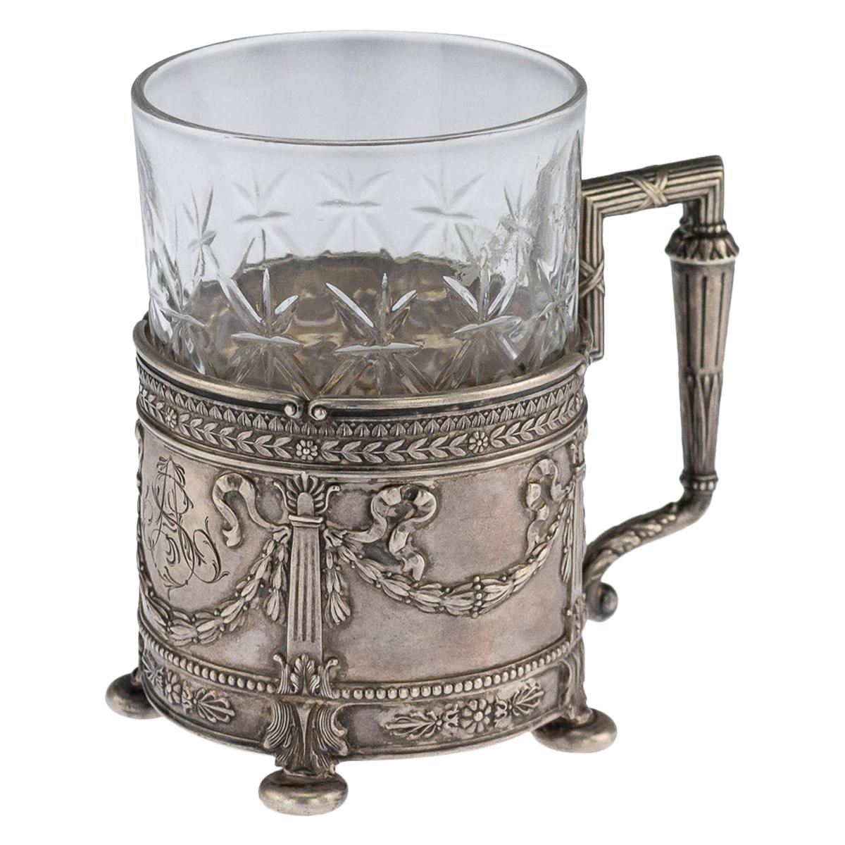 20th Century Russian Empire Silver and Cut Glass Tea Holder, Lorie, circa 1910