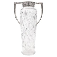 20th Century Russian Empire Solid Silver & Cut Glass Vase, 15 Artel, circa 1900