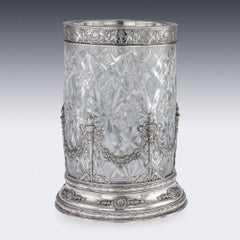 20th Century Russian Empire Solid Silver & Cut Glass Vase Khlebnikov, circa 1910