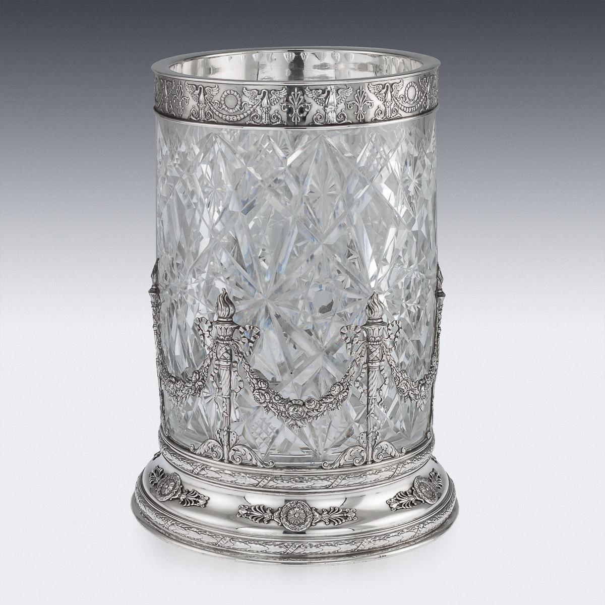 20th Century Russian Empire Solid Silver & Cut Glass Vase Khlebnikov, circa 1910 In Good Condition In Royal Tunbridge Wells, Kent