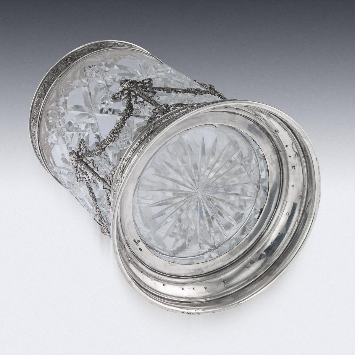 20th Century Russian Empire Solid Silver & Cut Glass Vase Khlebnikov, circa 1910 2