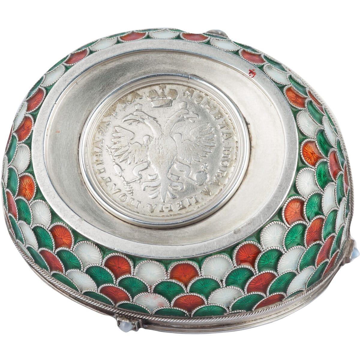 20th Century Russian Faberge Gem Set Solid Silver & Enamel Kovsh, circa 1900 1