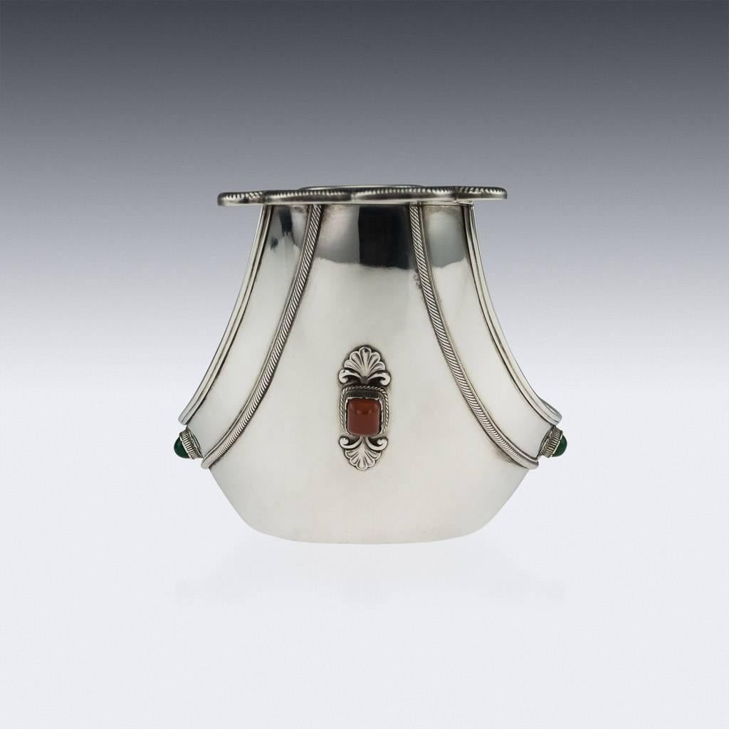 20th Century Russian Faberge Gem Set Solid Silver Kovsh, Wakeva In Good Condition In Royal Tunbridge Wells, Kent