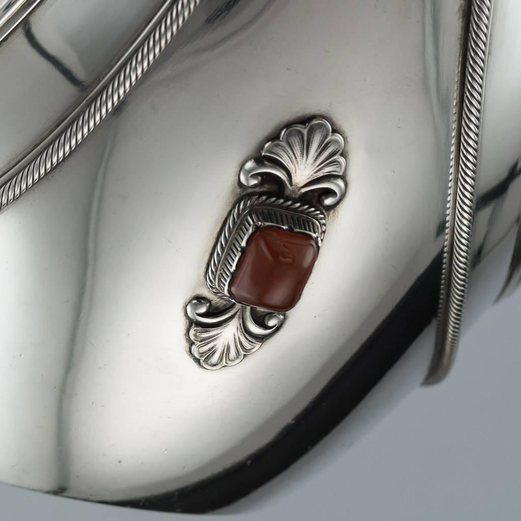 20th Century Russian Faberge Gem Set Solid Silver Kovsh, Wakeva 5