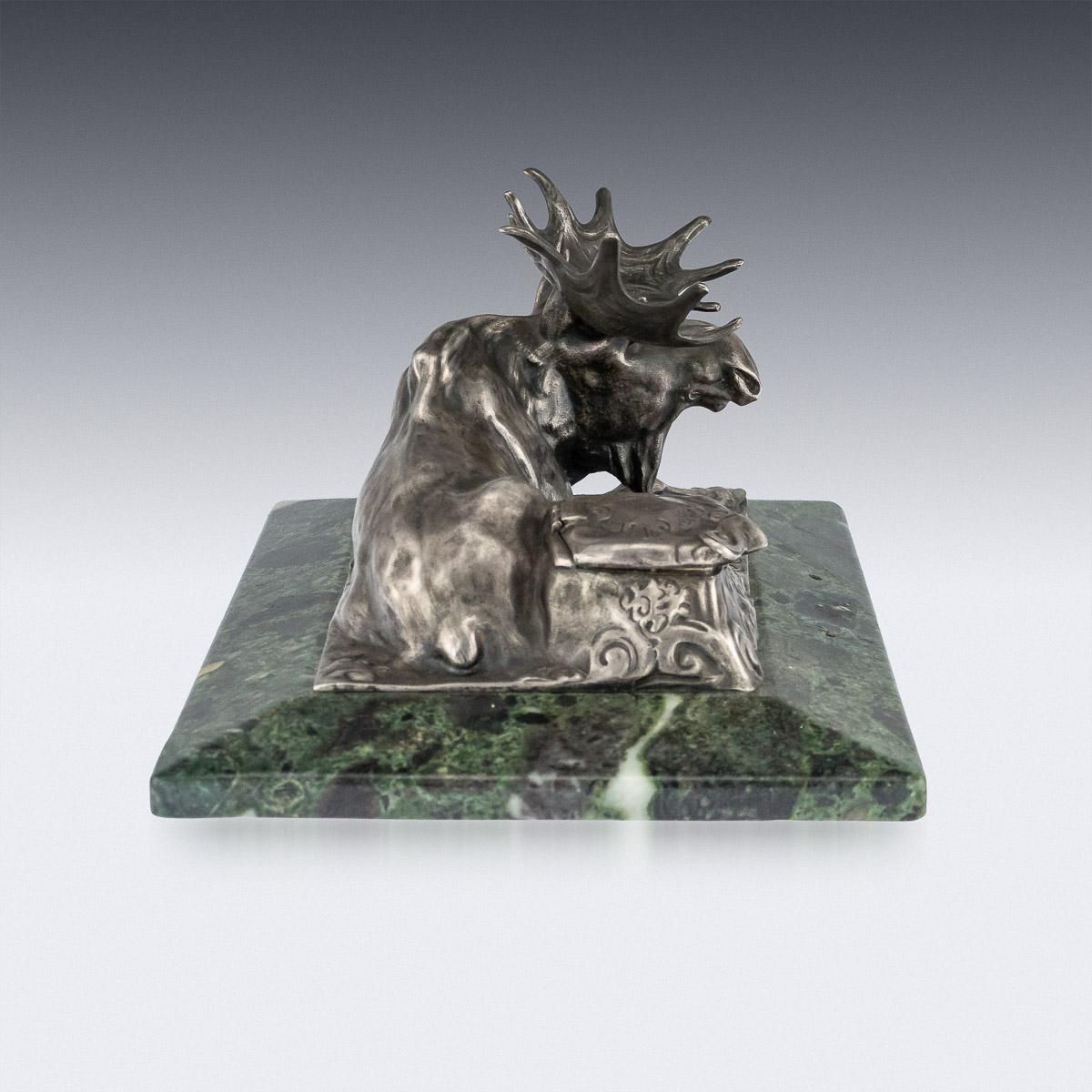 20th Century Russian Faberge Silver-Mounted on Green Marble Inkstand, circa 1910 2