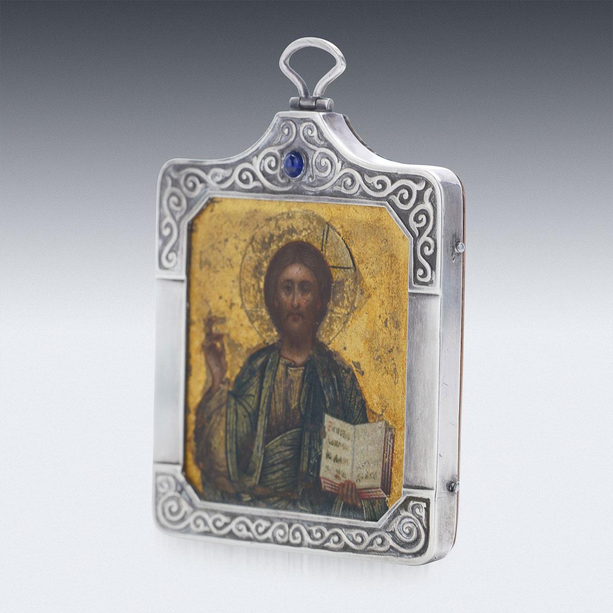 20th Century Russian Faberge Silver & Wood Miniature Icon, Moscow, c.1900 1