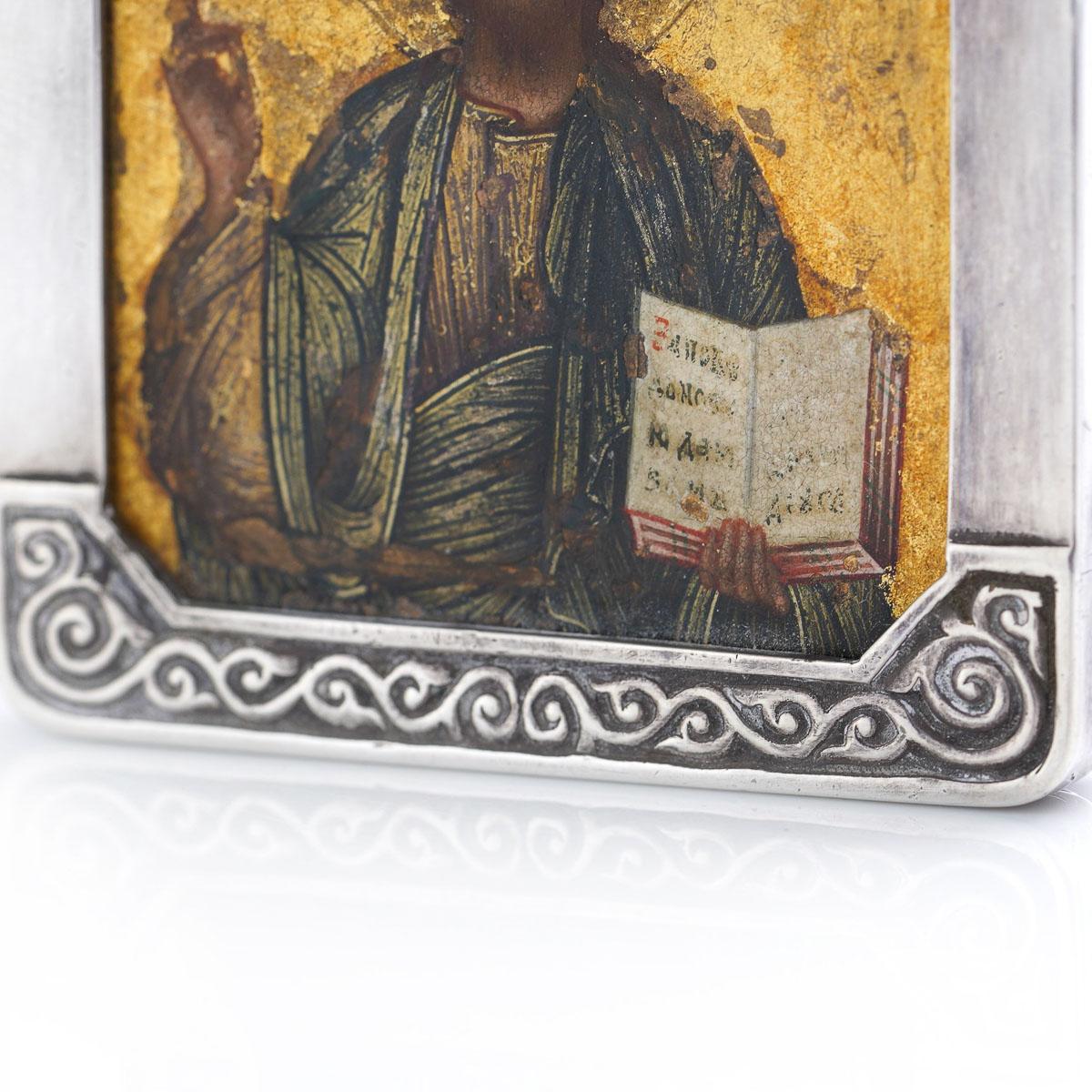 20th Century Russian Faberge Silver & Wood Miniature Icon, Moscow, c.1900 4