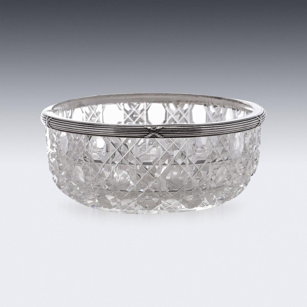 20th Century Russian Faberge Solid Silver & Cut Glass Dish, c.1900 In Good Condition In Royal Tunbridge Wells, Kent