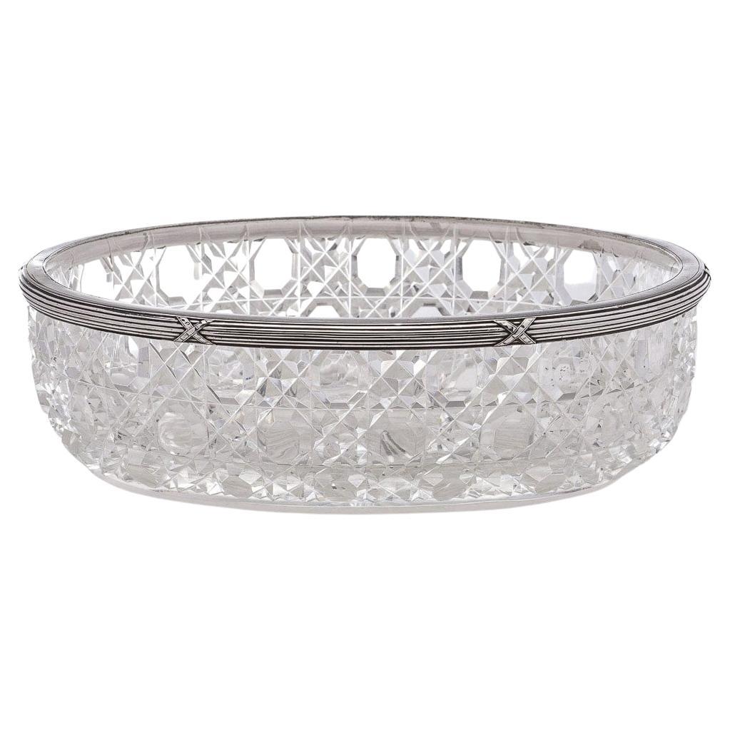 20th Century Russian Faberge Solid Silver & Cut Glass Dish, c.1900
