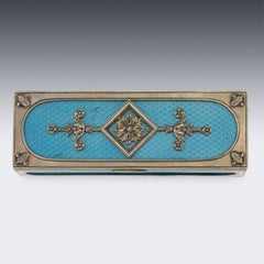 20th Century Russian Faberge Solid Silver & Guilloche Enamel Stamp Box c.1900