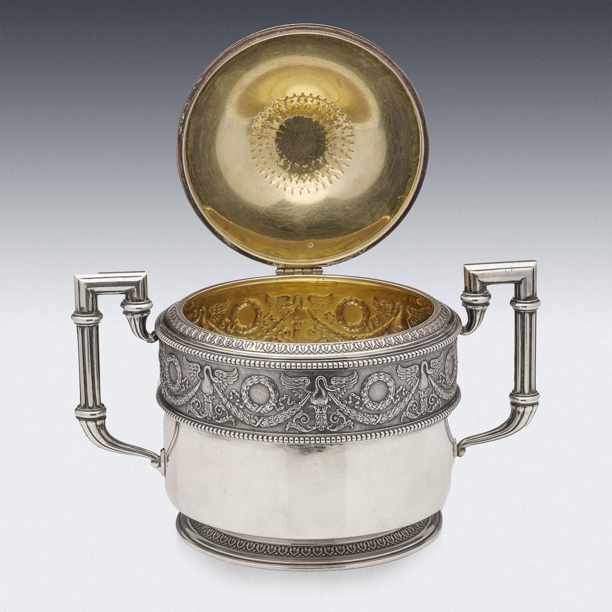 20th Century Russian Faberge Solid Silver Lidded Sugar Bowl, Moscow, c.1900 1