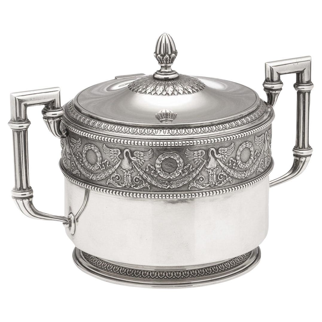 20th Century Russian Faberge Solid Silver Lidded Sugar Bowl, Moscow, c.1900