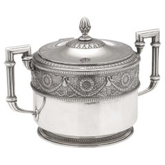 Vintage 20th Century Russian Faberge Solid Silver Lidded Sugar Bowl, Moscow, c.1900