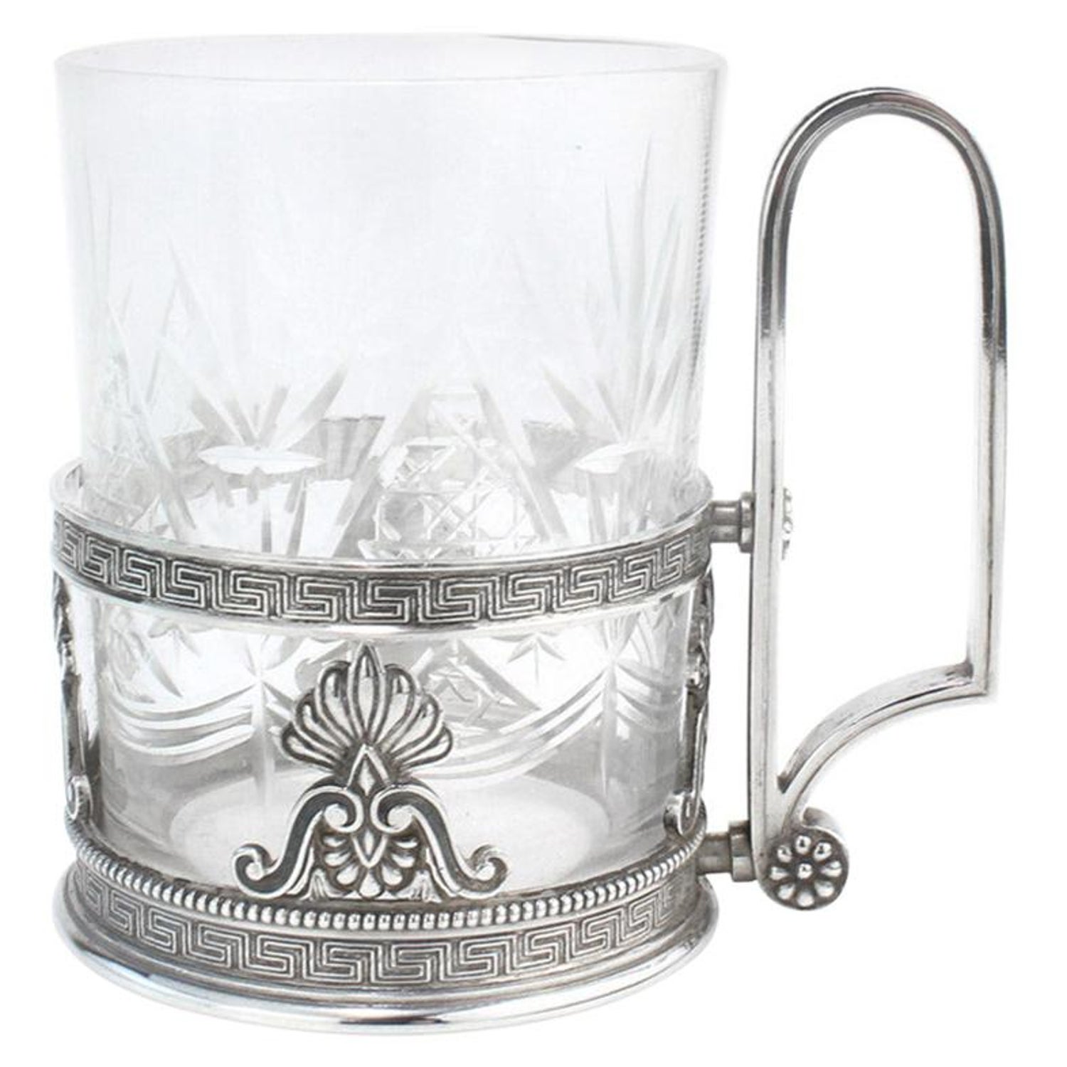 Russian Silver Plate Filigree Tea Cup Holder with Glass Insert #1