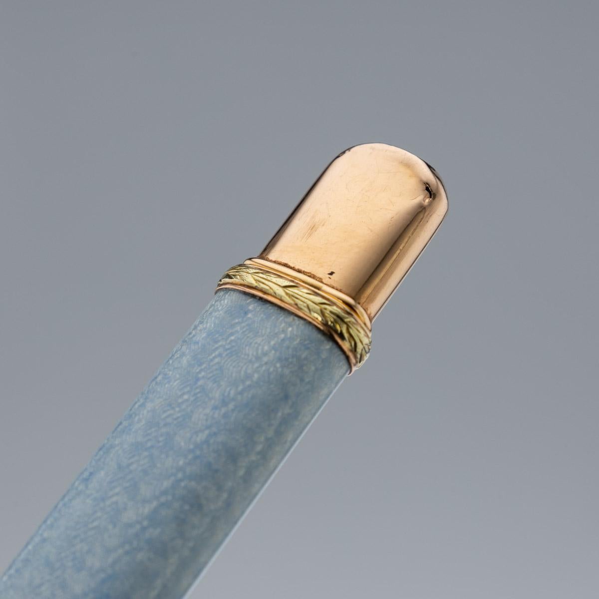 20th Century Russian Faberge Two-Colour Gold-Mounted Enamel Pencil, Adler c.1910 In Good Condition In Royal Tunbridge Wells, Kent