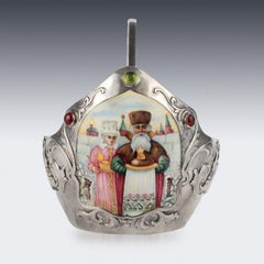 20th Century Russian Gem-Set Solid Silver & Enamel Kovsh, Kurlyukov, circa 1900