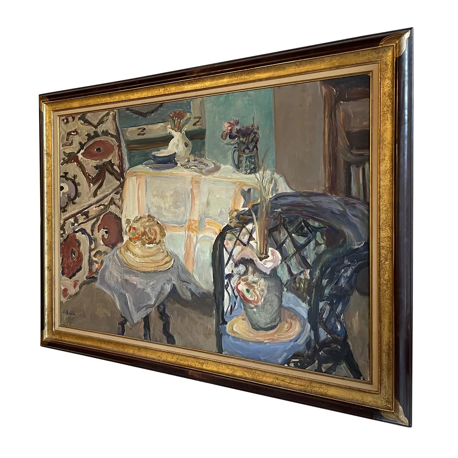 Hand-Painted 20th Century Russian Oil Painting of a Dining Room by Vladimir Naïditch For Sale