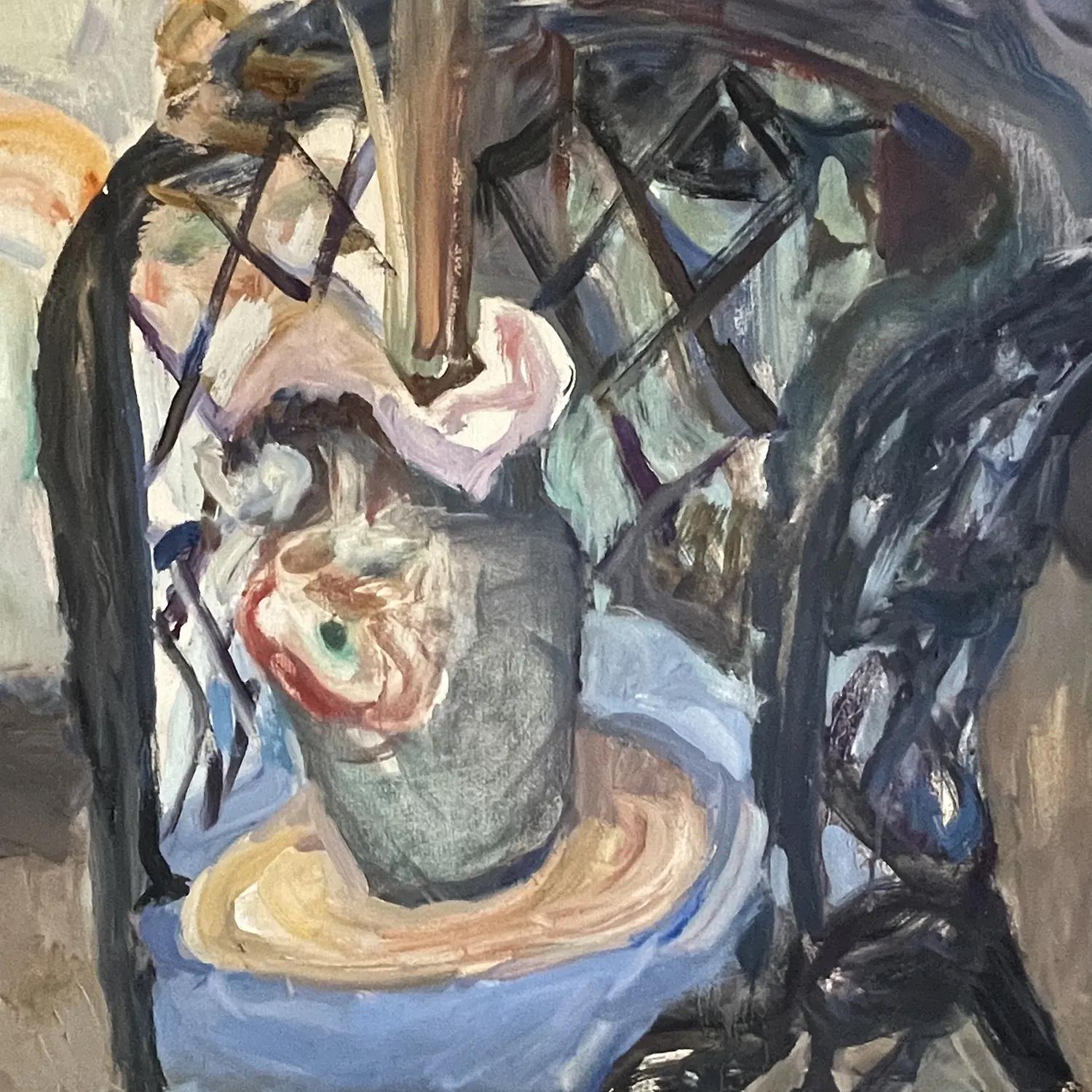 Dipinto a mano Pittura ad olio russa del XX secolo raffigurante una sala da pranzo di Vladimir Naïditch in vendita