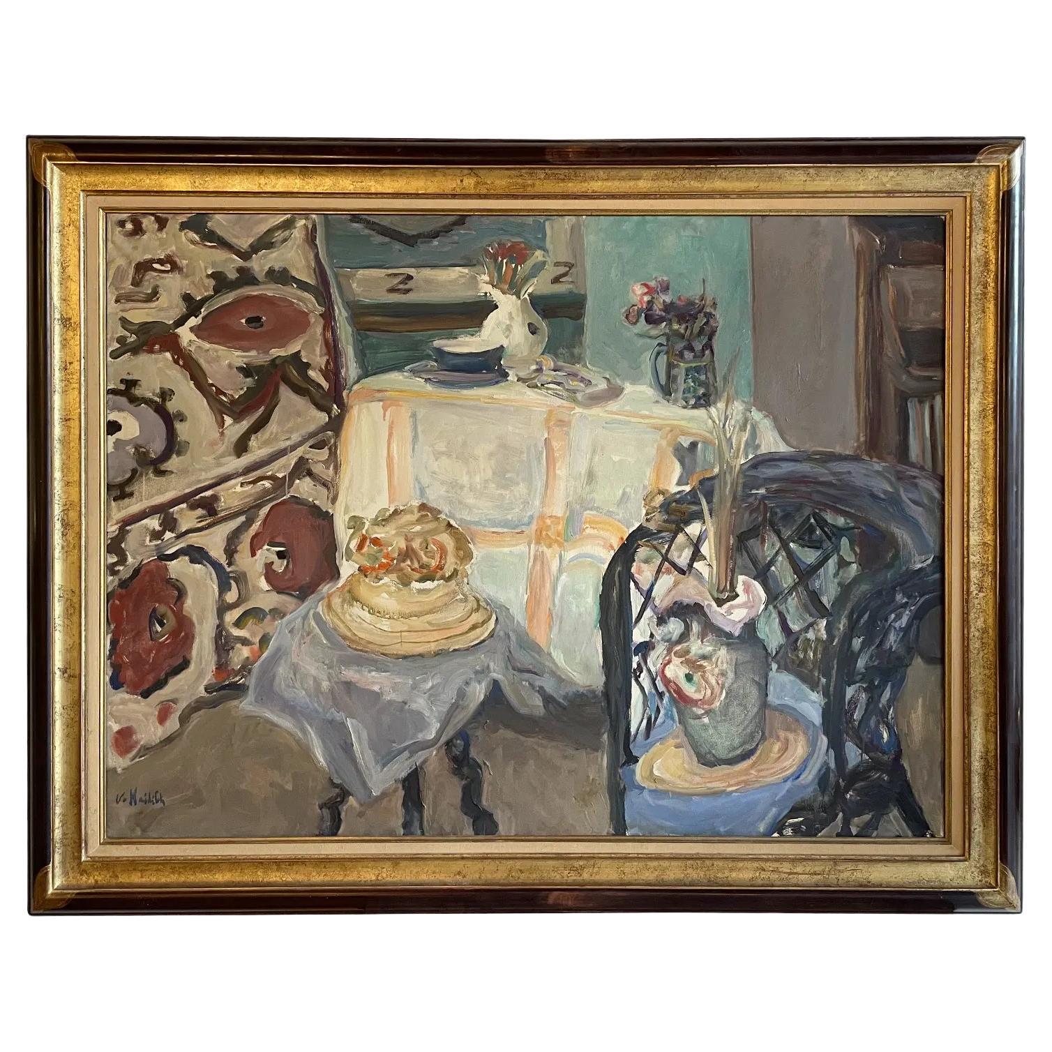 Peinture à l'huile russe du 20e siècle représentant une salle à manger par Vladimir Naïditch