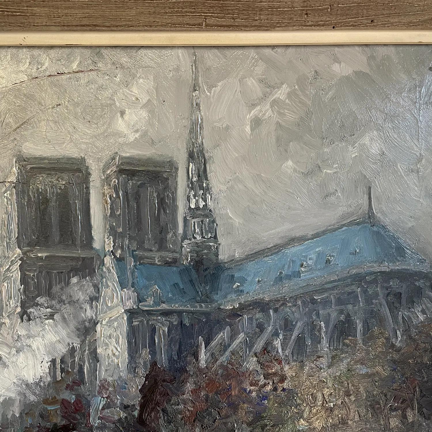 20th Century Russian Oil Painting of the Notre Dame by Vladimir Volodia Lazarev For Sale 1