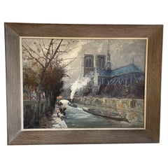 Vintage 20th Century Russian Oil Painting of the Notre Dame by Vladimir Volodia Lazarev