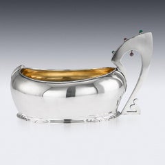 20th Century Russian Pan Slavic Gem-Set Silver Kovsh, Moscow, circa 1900