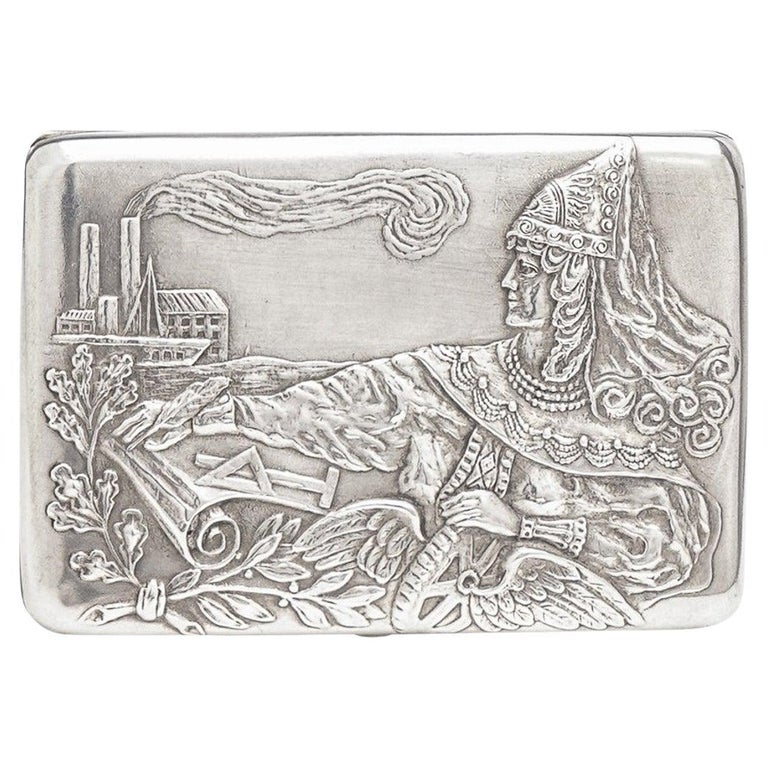 20th Century Russian Pan Slavic Solid Silver Cigarette Case, c.1880 For Sale