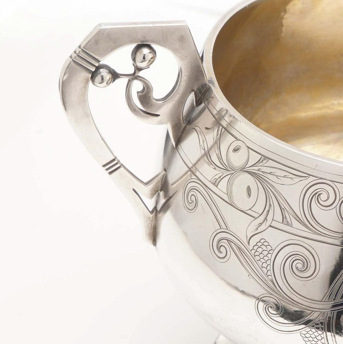 20th Century Russian Pan Slavic Solid Silver Punch Bowl & Ladle, Moscow, c.1900 5