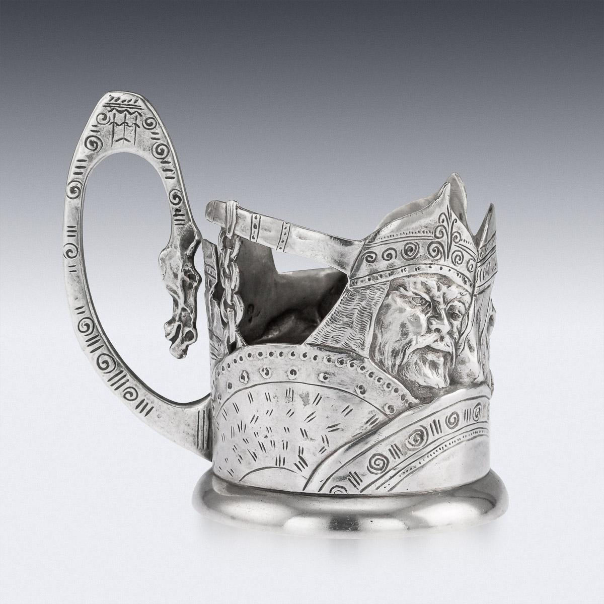 20th Century Russian Silver Bogatyr Tea Glass Holder, Samoshin, circa 1900 In Good Condition In Royal Tunbridge Wells, Kent